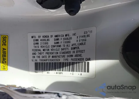 2012 Acura Tl 3.5 из США, поврежденный, VIN 19UUA8F53CA003524